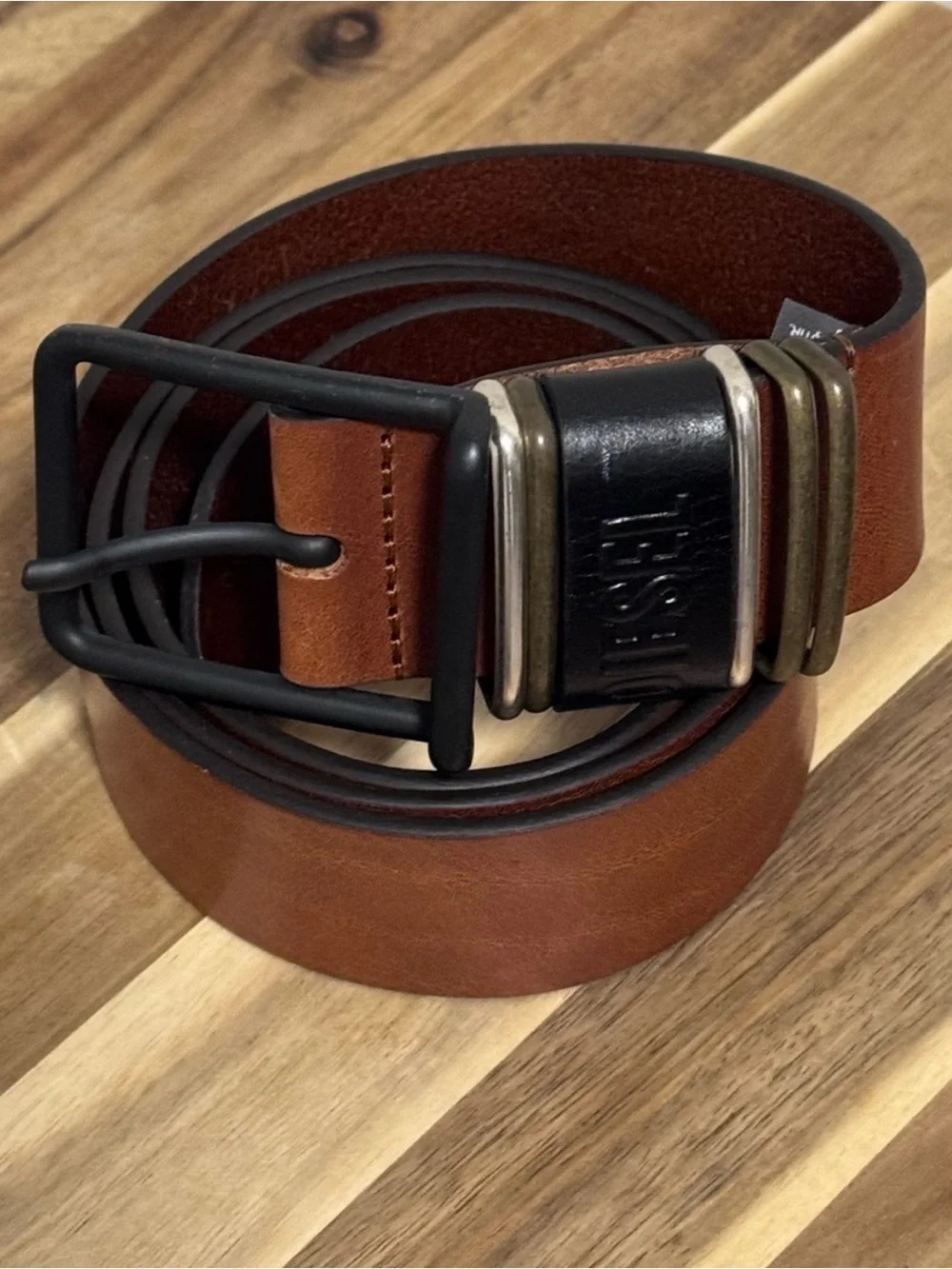 Diesel Men's Leather Belt Brown Mixed Metal Size 95 / 38